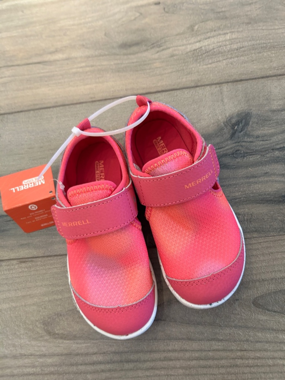 Merrell Kids' Coral Pink Hook-and-Loop Slip-On Bare Steps